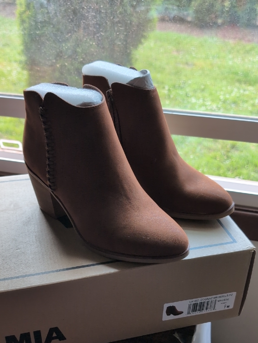 MIA Women’s Brown Suede Ankle Bootie with Block Heel